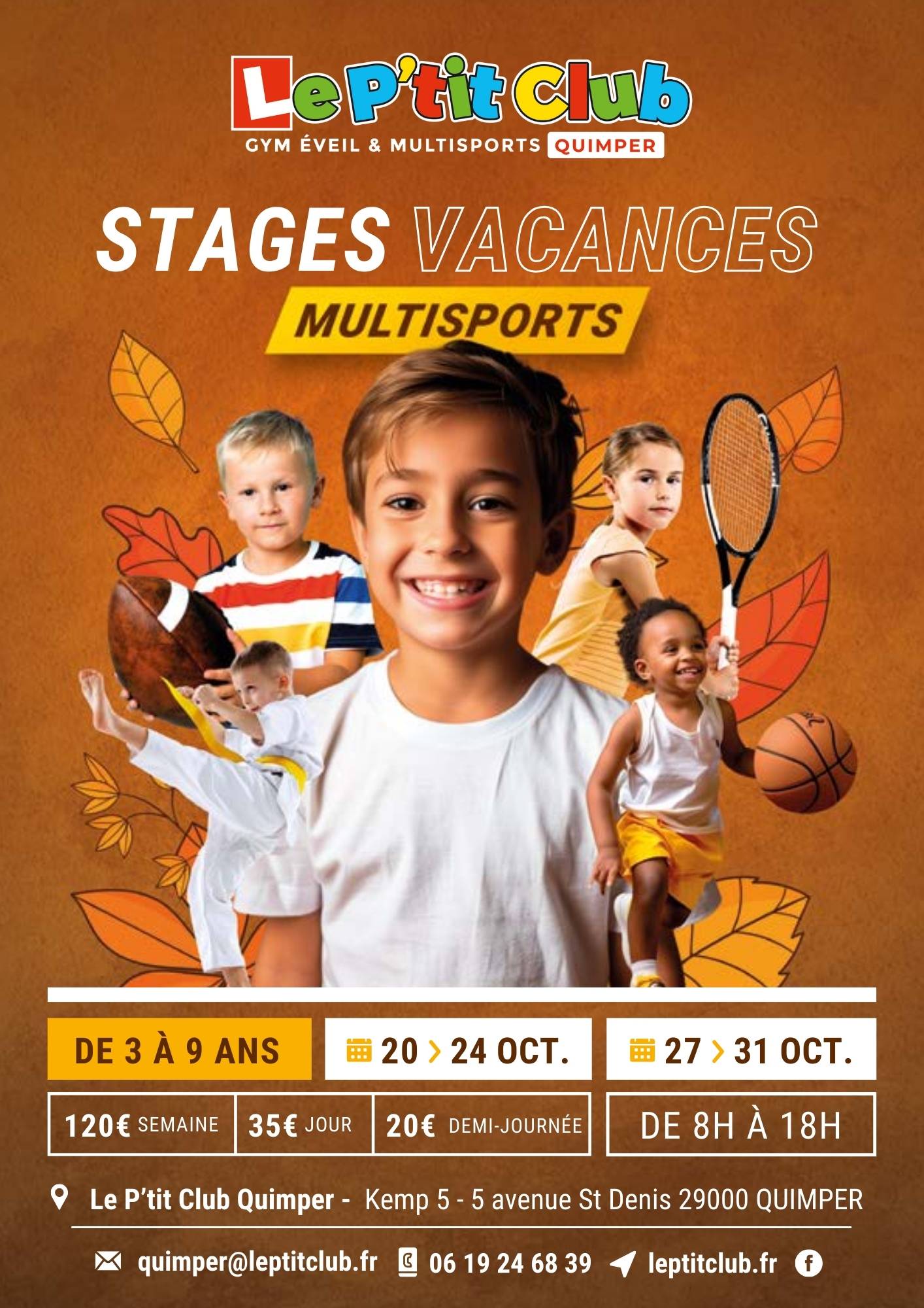 Affiche stages vacances d'octobre 2025 Le P'tit Club Quimper