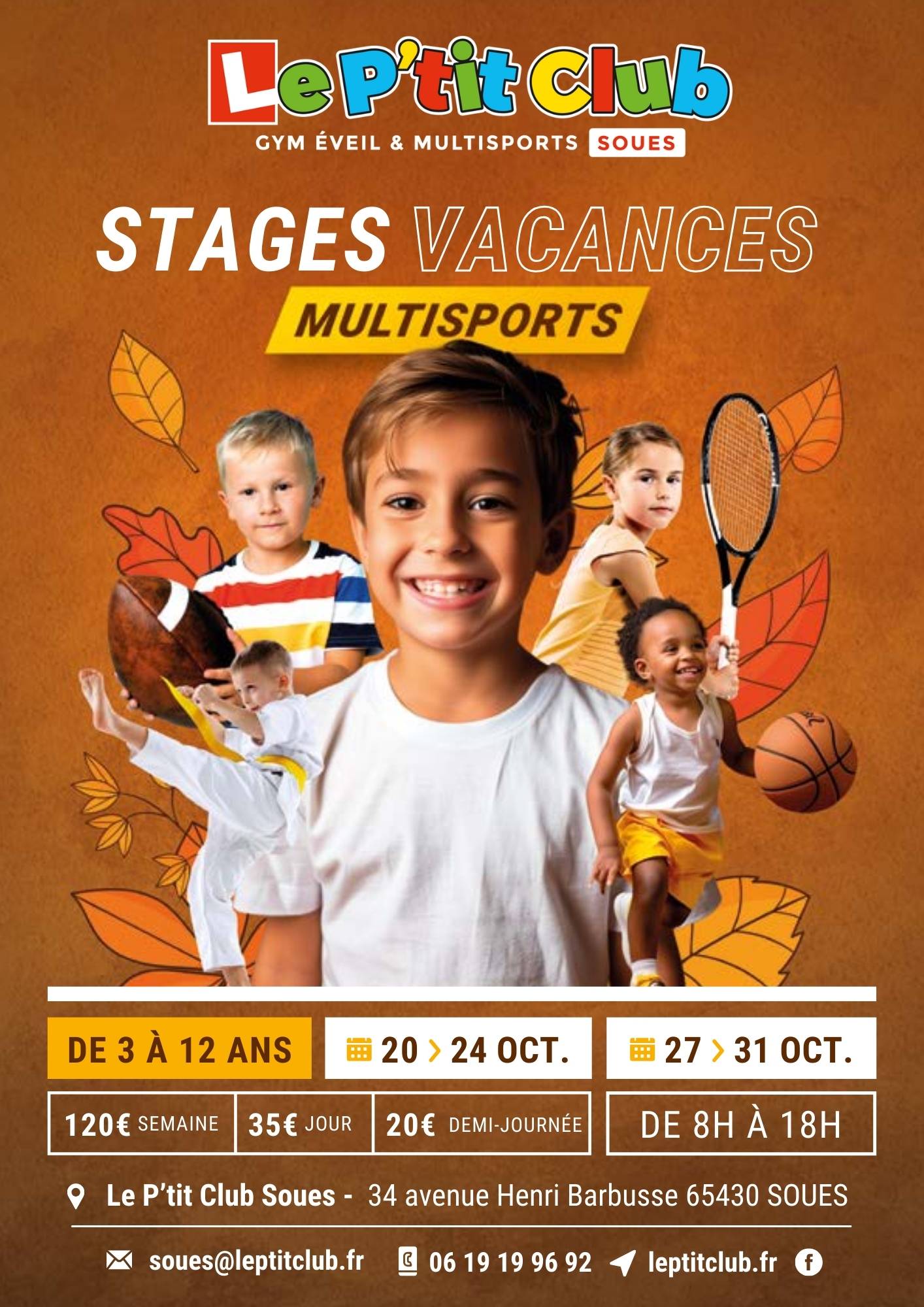 Affiche stages vacances d'octobre 2025 Le P'tit Club Soues