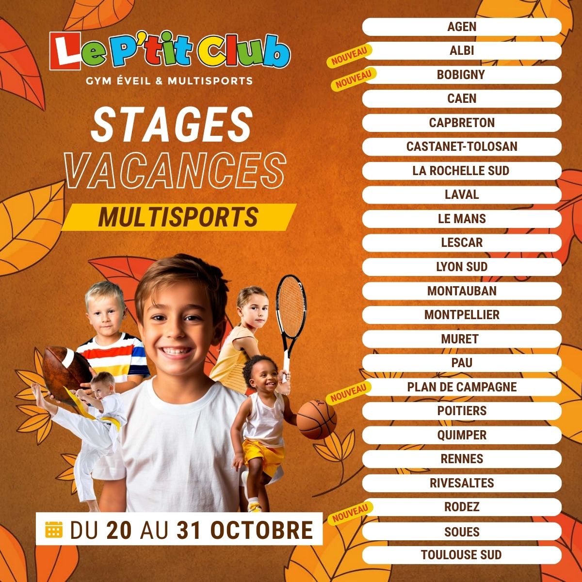 Le P'tit Club - dates stages vacances de la Toussaint 2025
