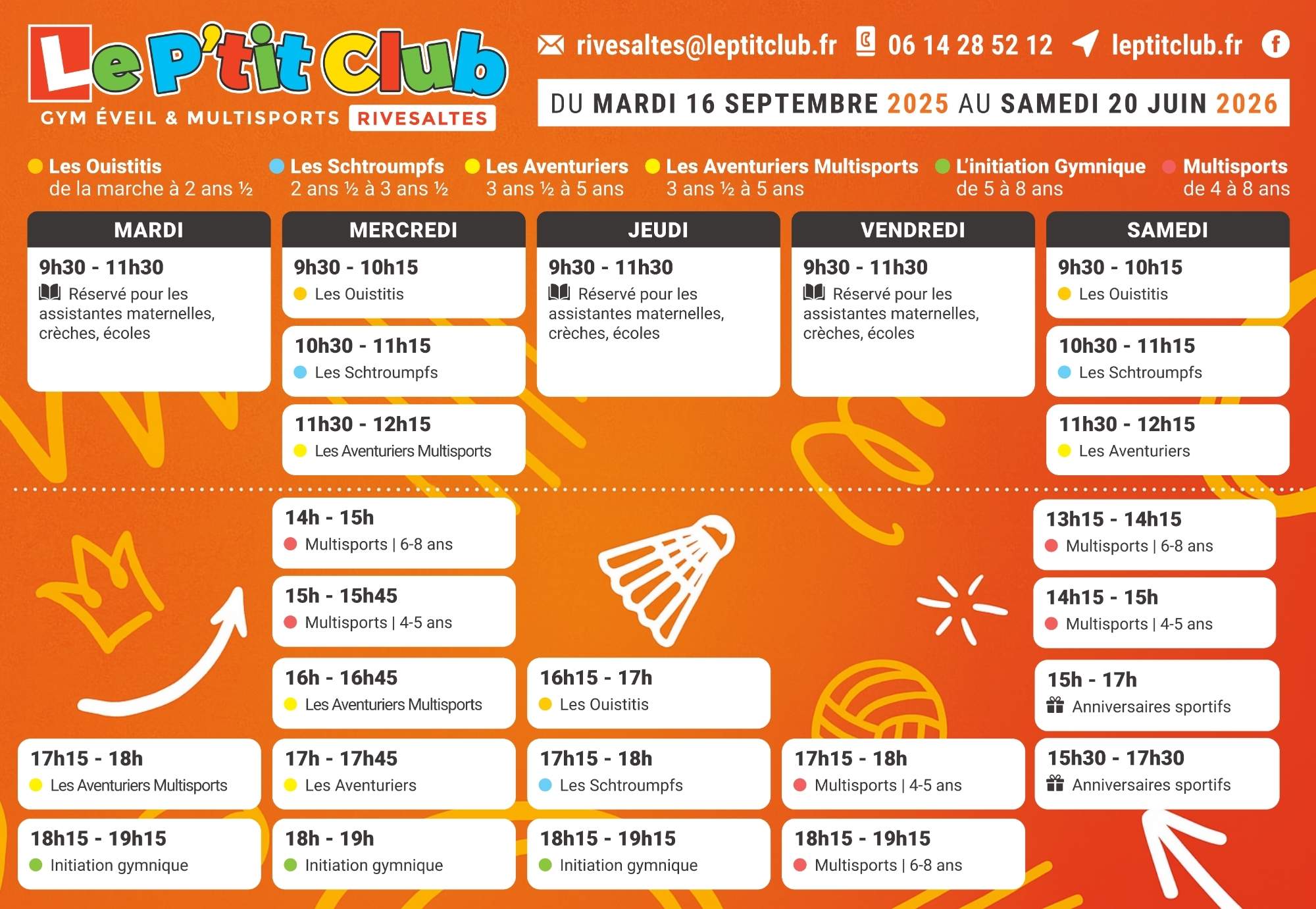 Le P'tit Club Rivesaltes planning 2025-2026