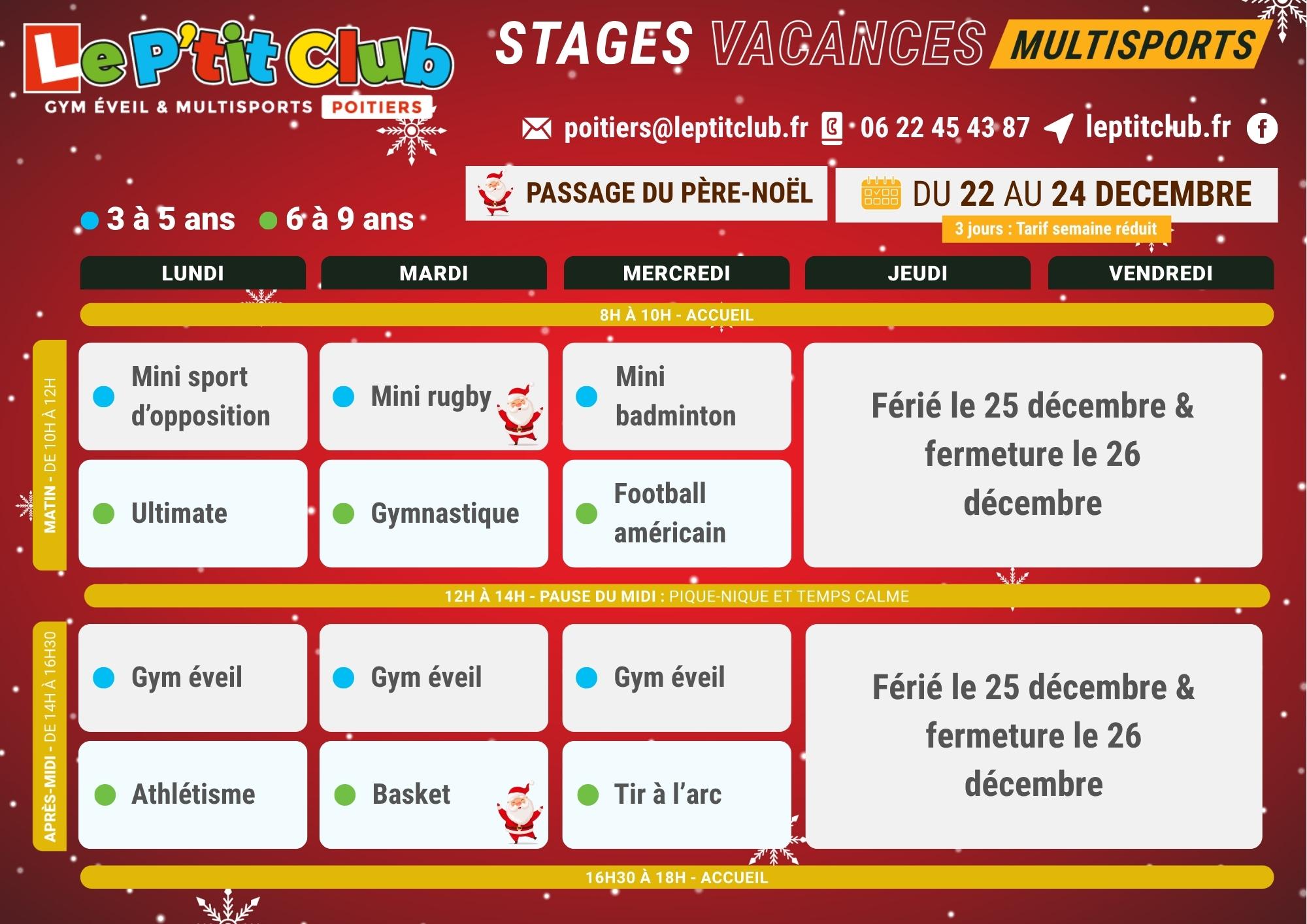Planning 1 stages vacances de Noël 2025 Le P'tit Club Poitiers