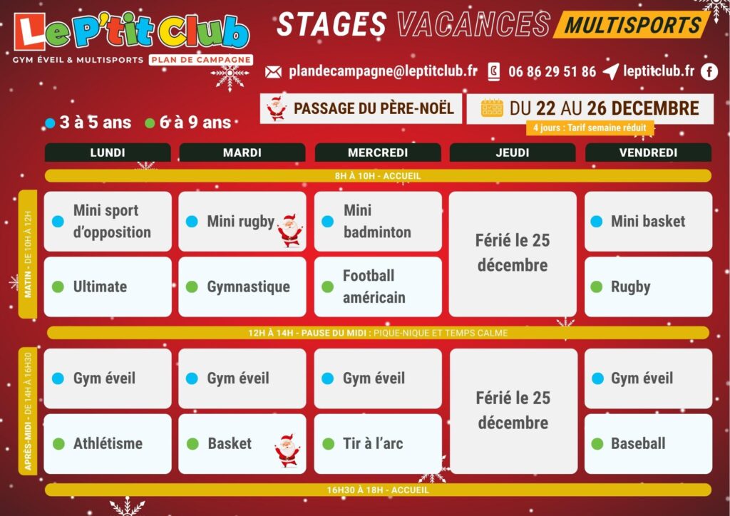 Planning 1 stages vacances de Noël 2025 Le P'tit Club PDC