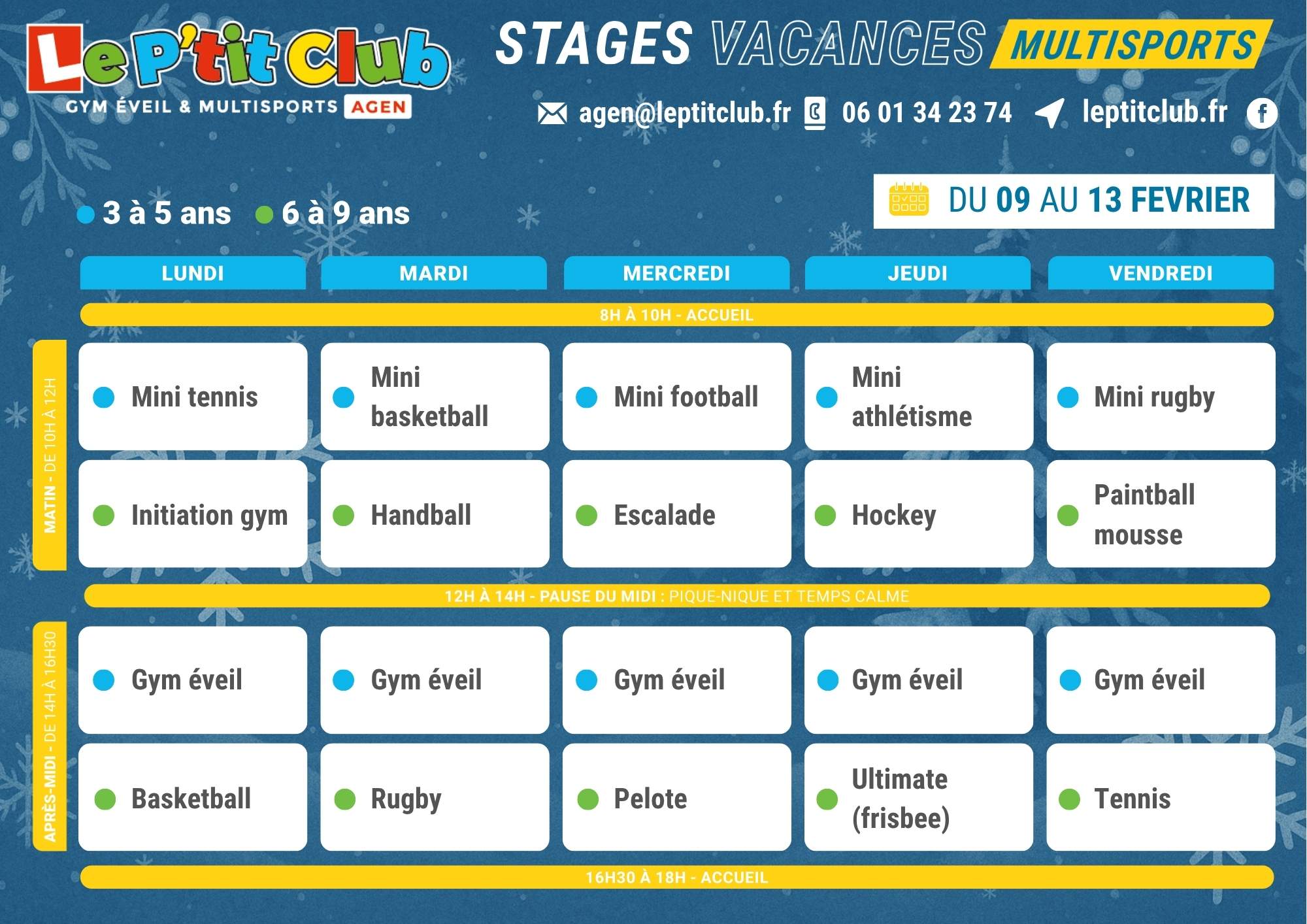 Planning 1 stages vacances d'Hiver 2026 Le P'tit Club Agen