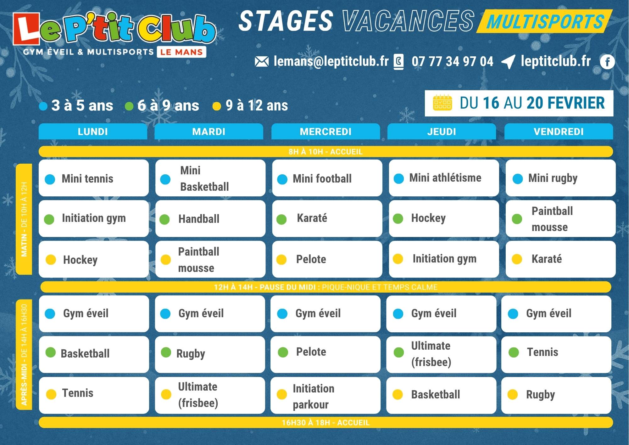 Planning 1 stages vacances d'Hiver 2026 Le P'tit Club Le Mans