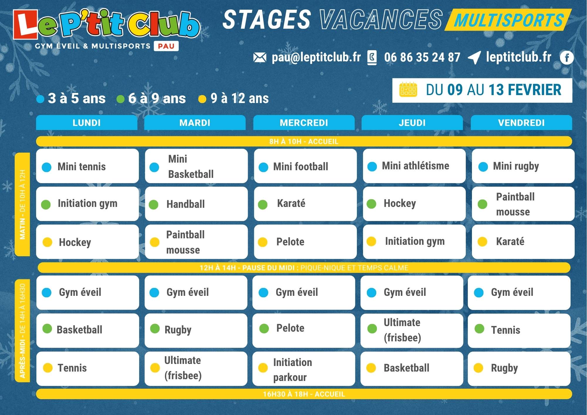 Planning 1 stages vacances d'Hiver 2026 Le P'tit Club Pau