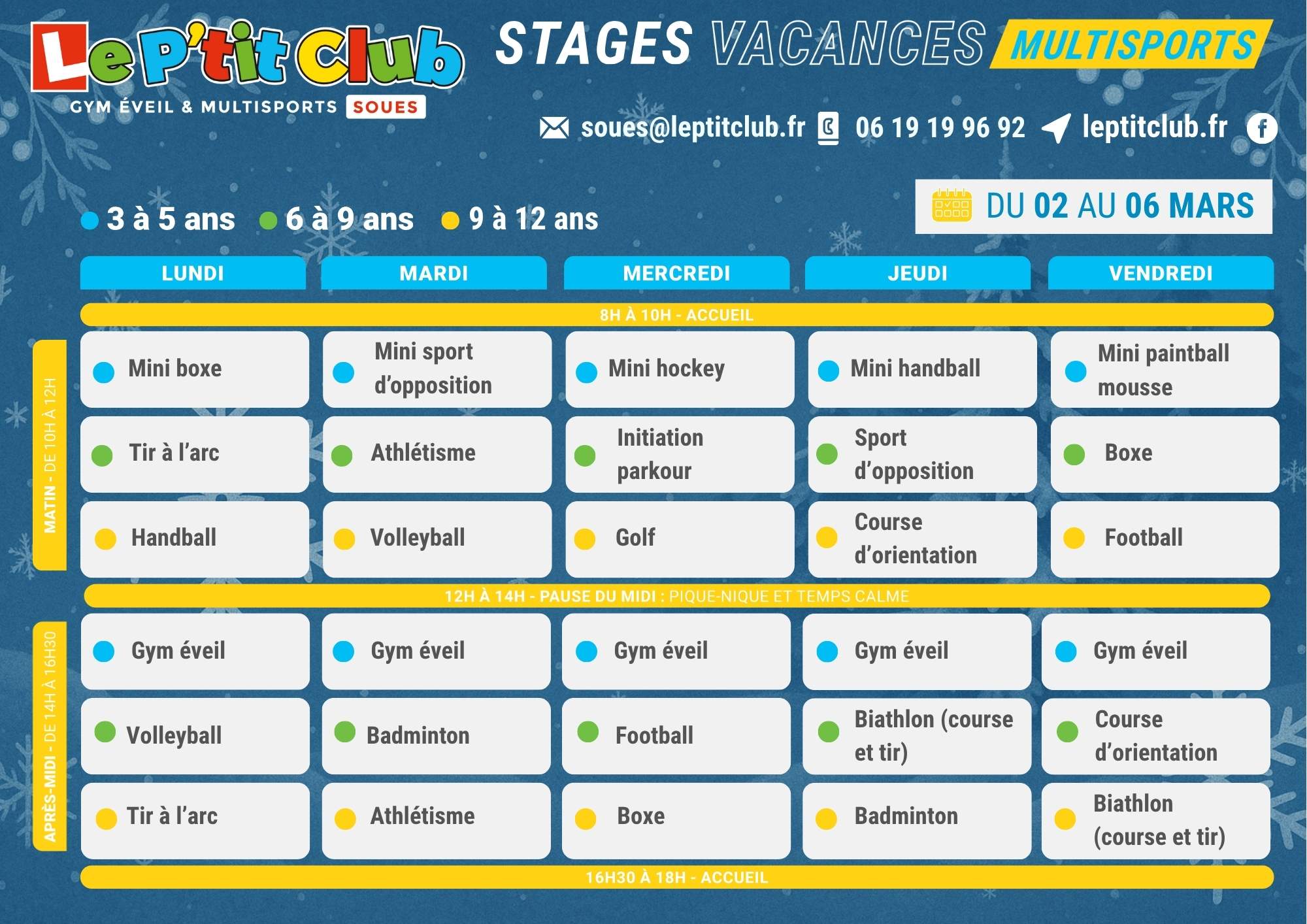 Planning 2 stages vacances d'Hiver 2026 Le P'tit Club Soues