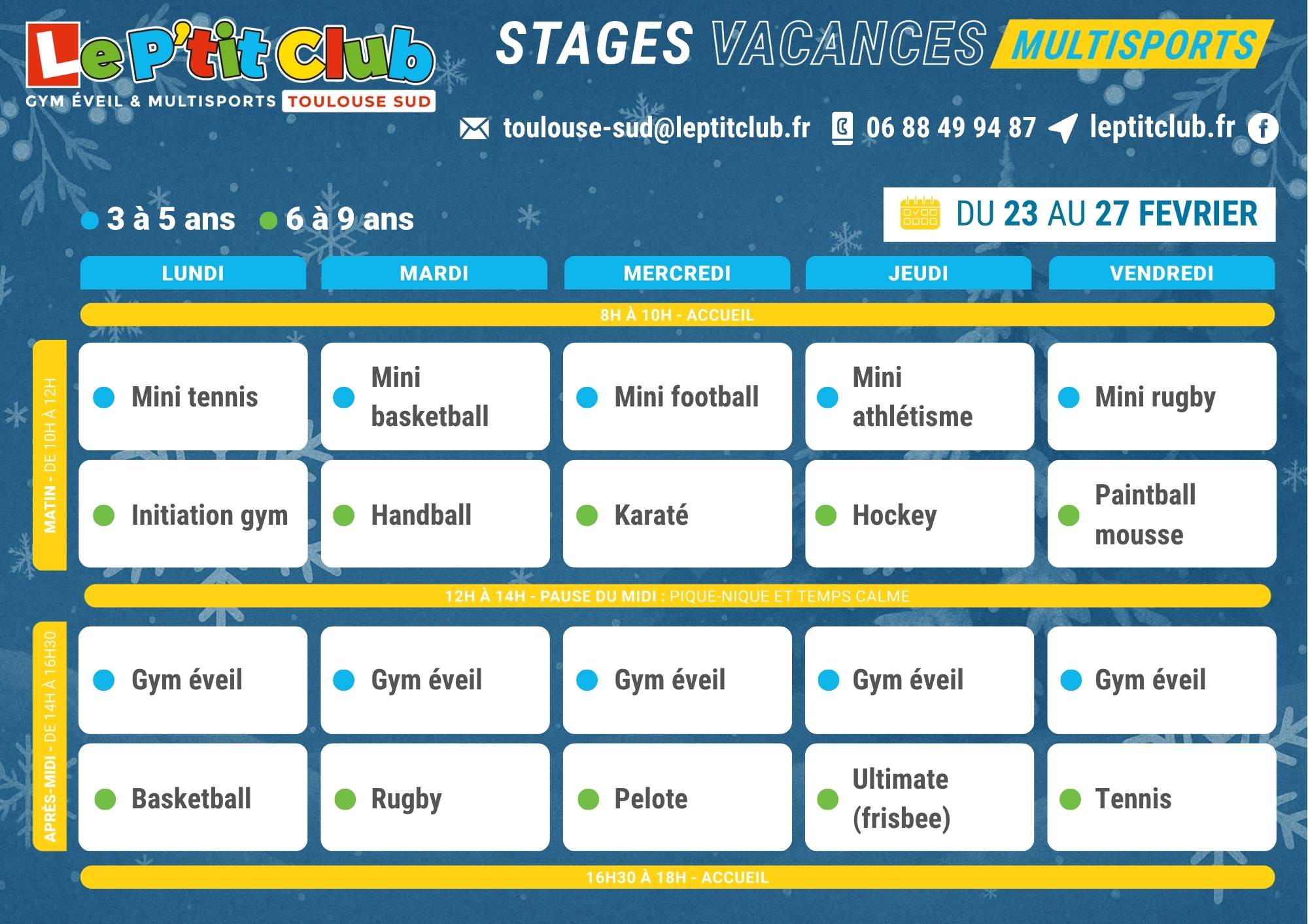 Planning 1 stages vacances d'Hiver 2026 Le P'tit Club Tlse Sud