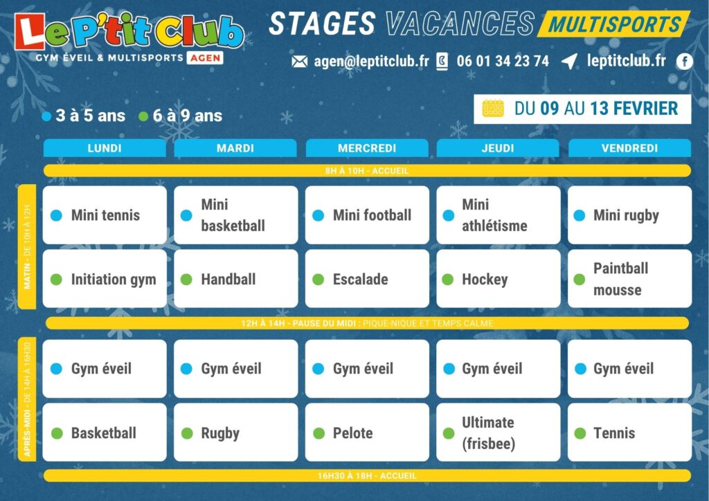 Planning 1 stages vacances d'Hiver 2026 Le P'tit Club Agen