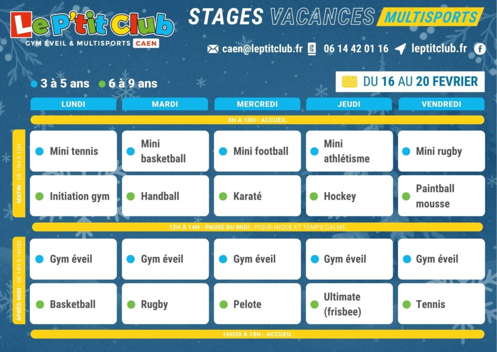 Planning 1 stages vacances d'Hiver 2026 Le P'tit Club Caen
