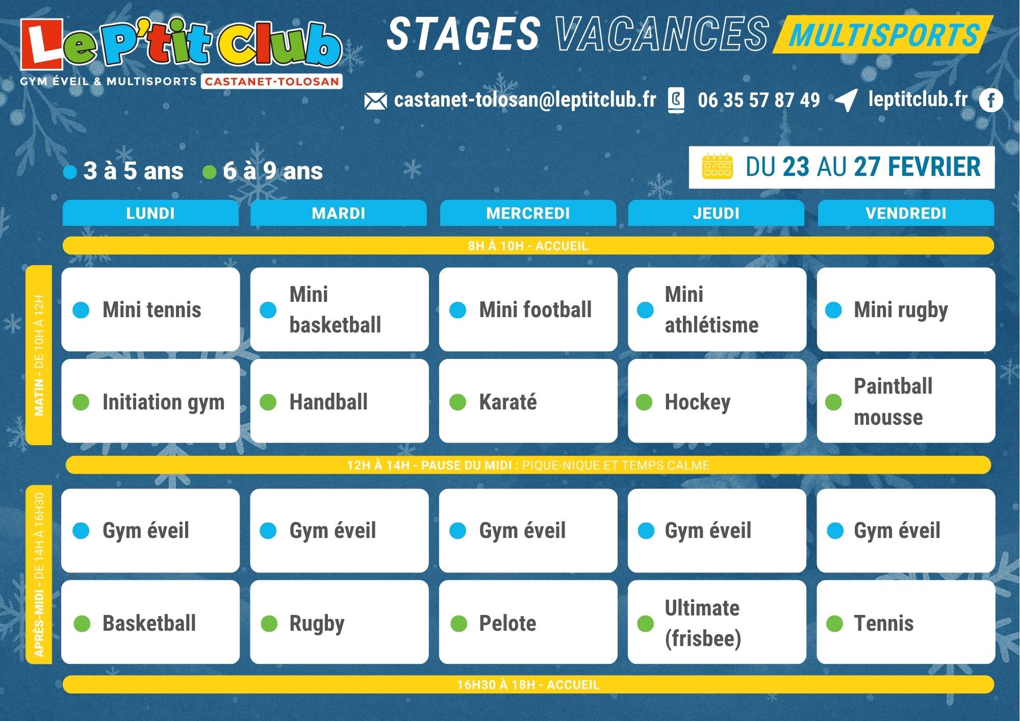 Planning 1 stages vacances d'Hiver 2026 Le P'tit Club Castanet