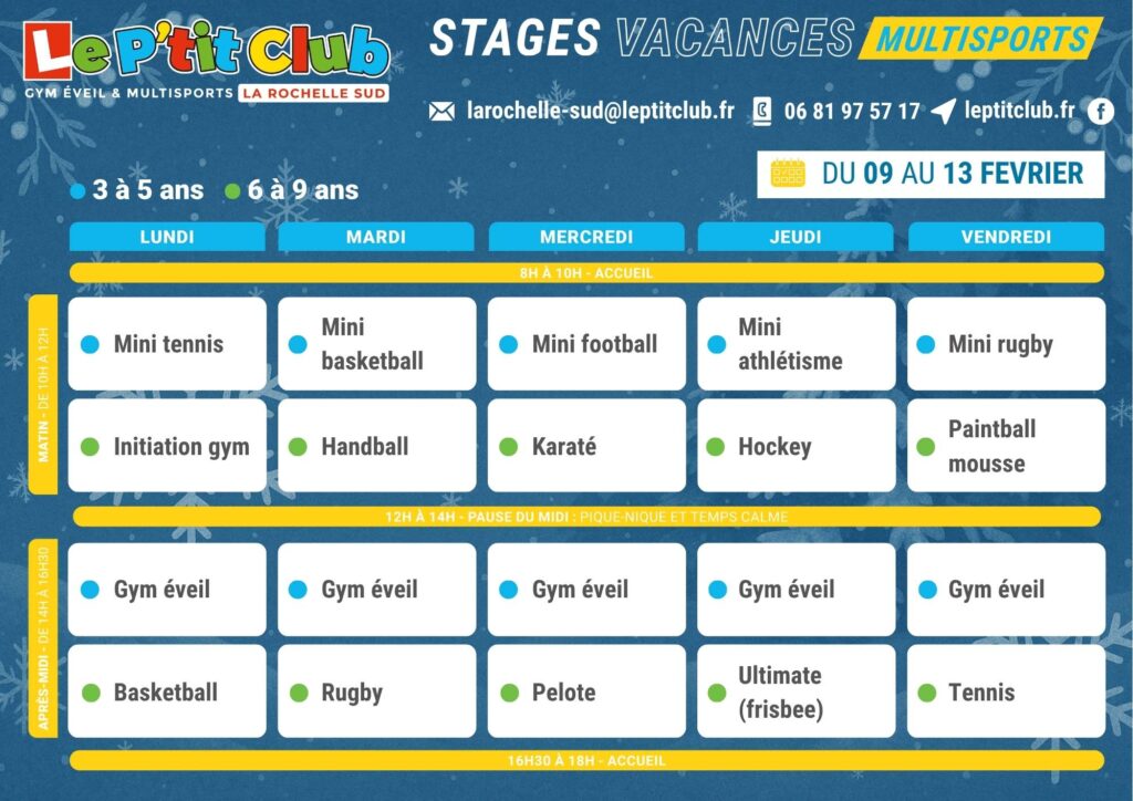 Planning 1 stages vacances d'Hiver 2026 Le P'tit Club La Rochelle