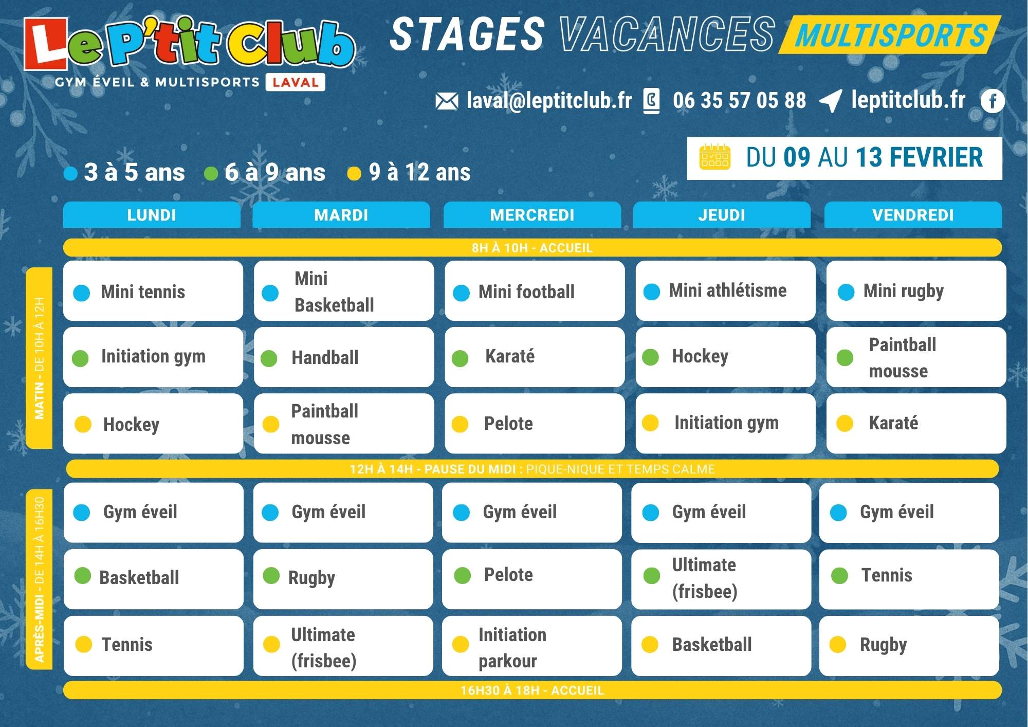 Planning 1 stages vacances d'Hiver 2026 Le P'tit Club Laval
