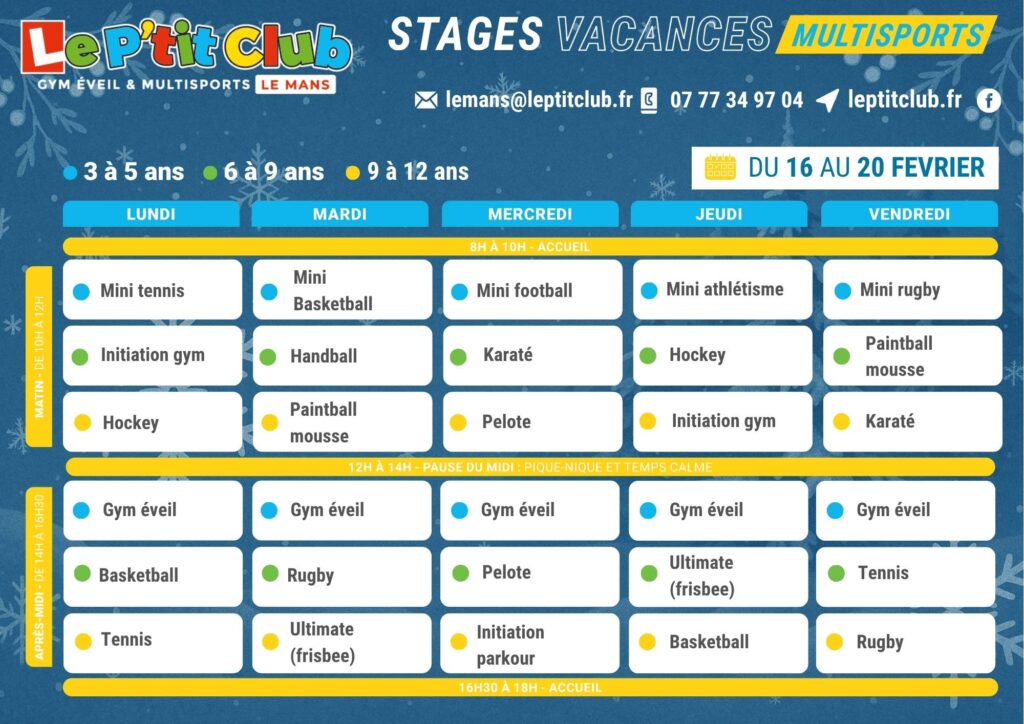 Planning 1 stages vacances d'Hiver 2026 Le P'tit Club Le Mans