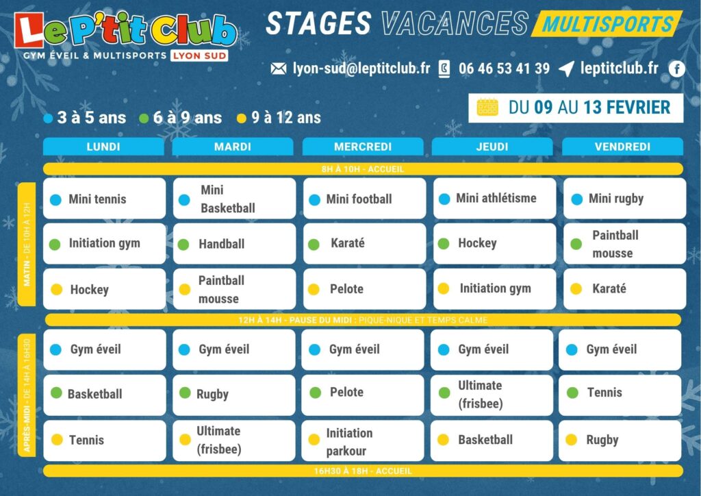 Planning 1 stages vacances d'Hiver 2026 Le P'tit Club Lyon Sud