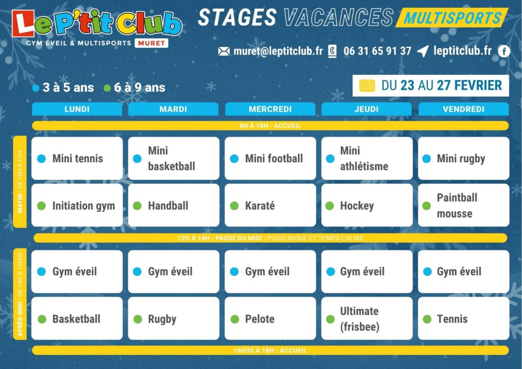Planning 1 stages vacances d'Hiver 2026 Le P'tit Club Muret