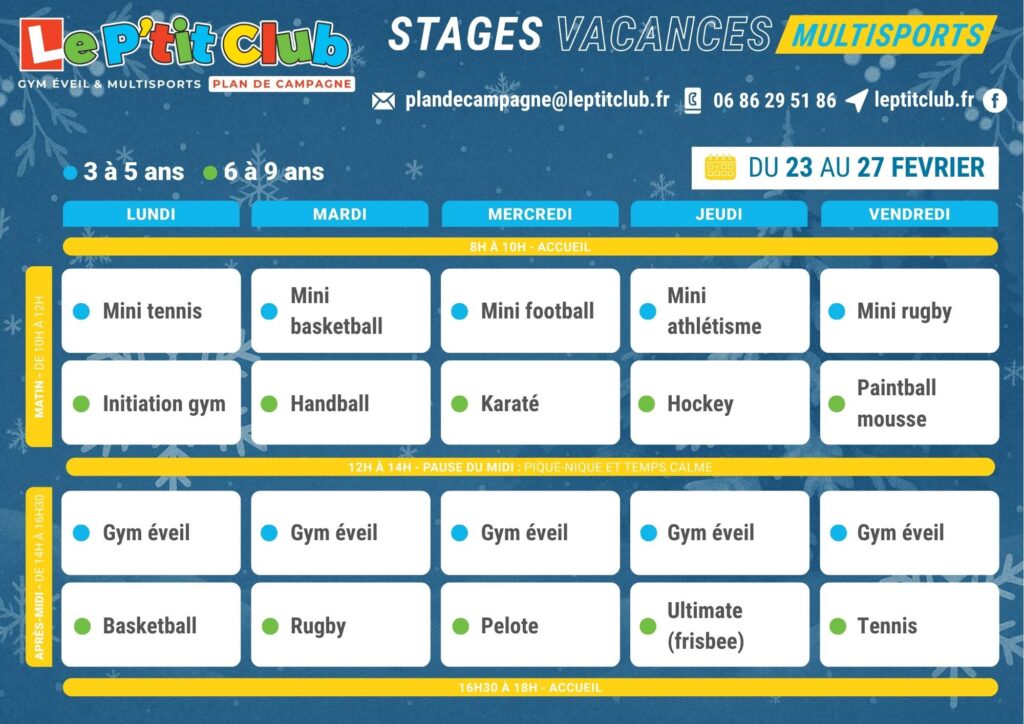Planning 1 stages vacances d'Hiver 2026 Le P'tit Club Plan De Campagne