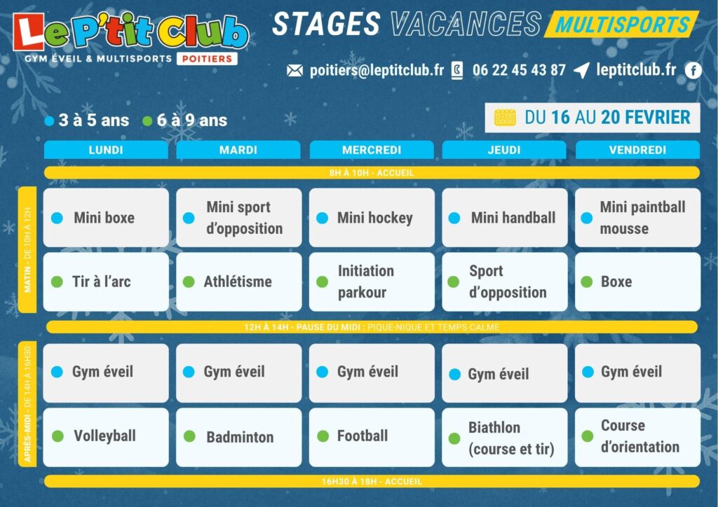 Planning 2 stages vacances d'Hiver 2026 Le P'tit Club Poitiers