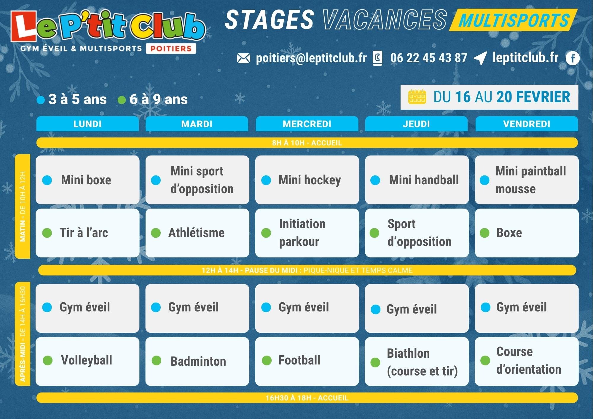 Planning 2 stages vacances d'Hiver 2026 Le P'tit Club Poitiers