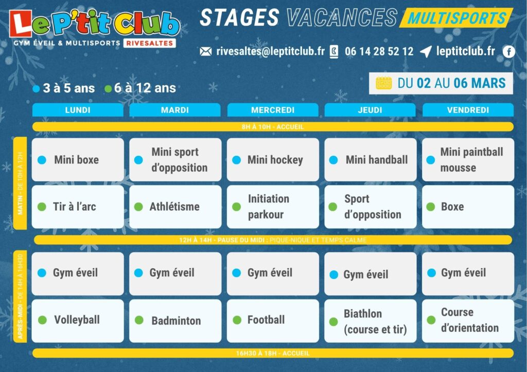 Planning 2 stages vacances d'Hiver 2026 Le P'tit Club Rivesaltes