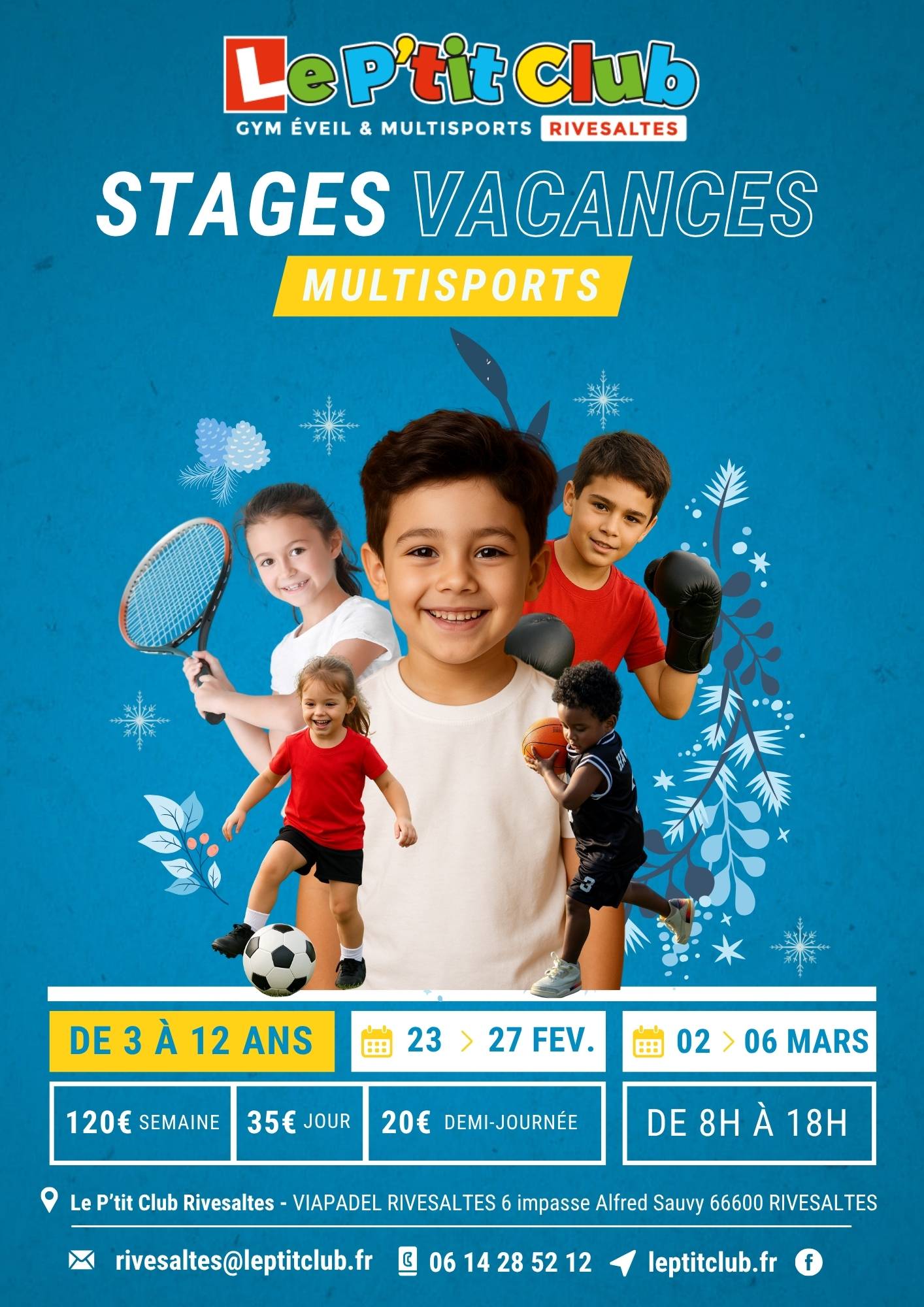 Affiche stages vacances d'Hiver 2026 Le P'tit Club Rivesaltes