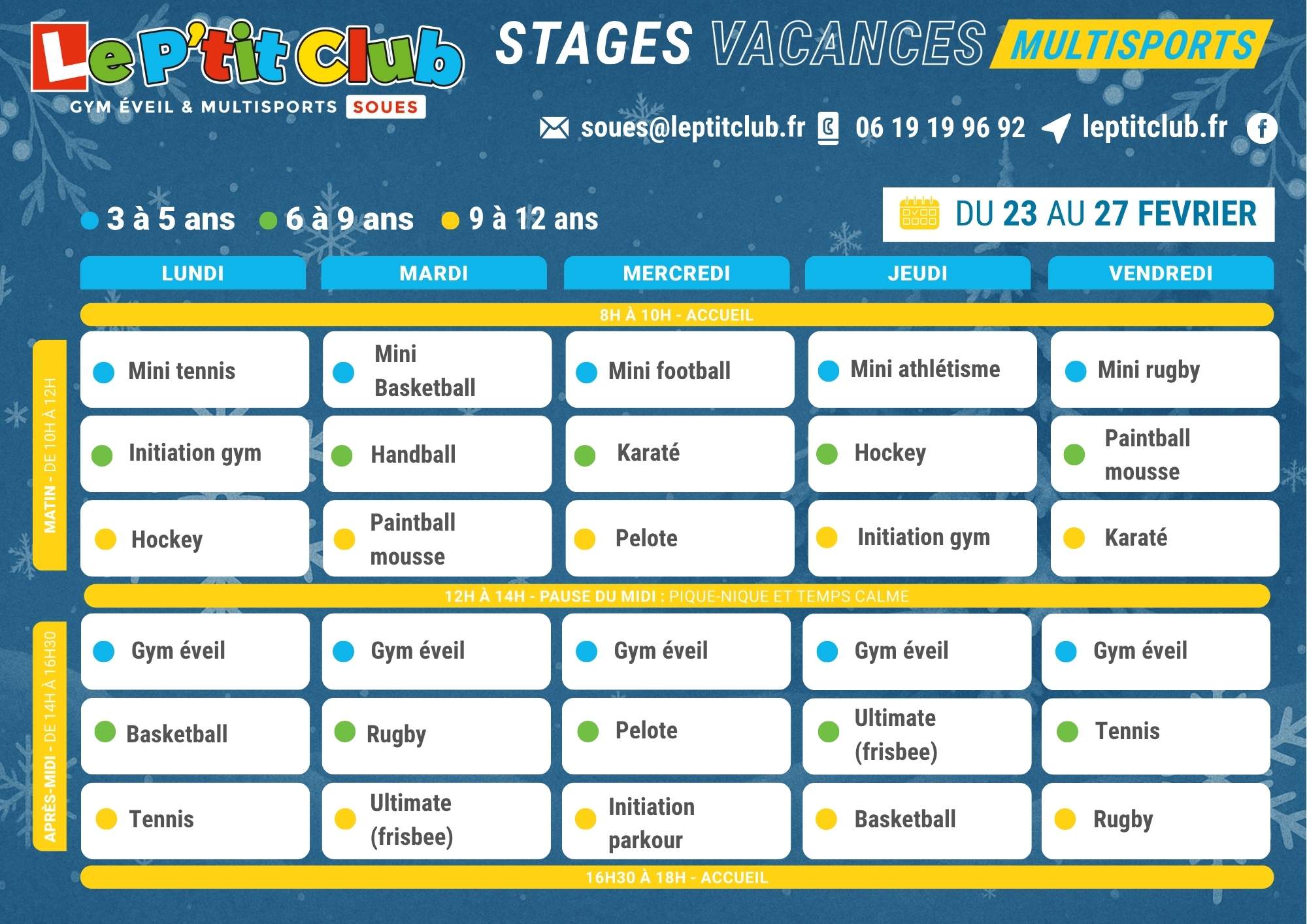 Planning 1 stages vacances d'Hiver 2026 Le P'tit Club Soues