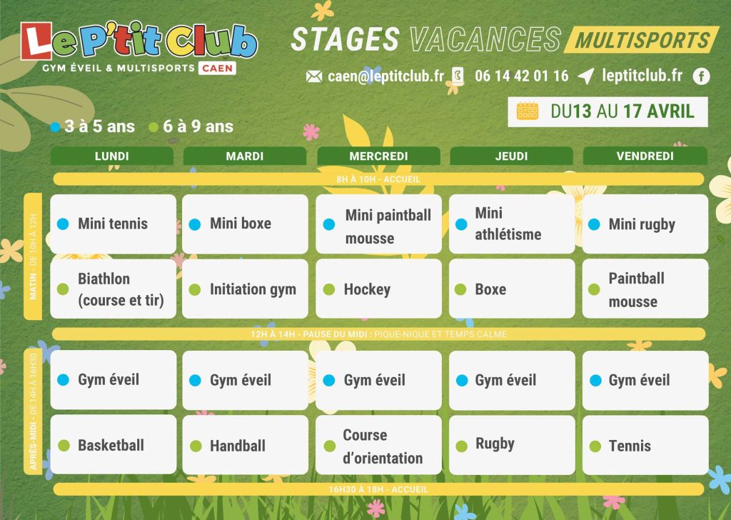 Planning 1 stages vacances de Pâques 2026 Le P'tit Club Caen
