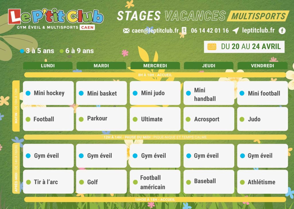 Planning 2 stages vacances de Pâques 2026 Le P'tit Club Caen
