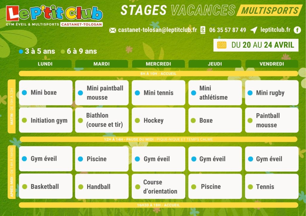 Planning 1 stages vacances de Pâques 2026 Le P'tit Club Castanet-Tolosan