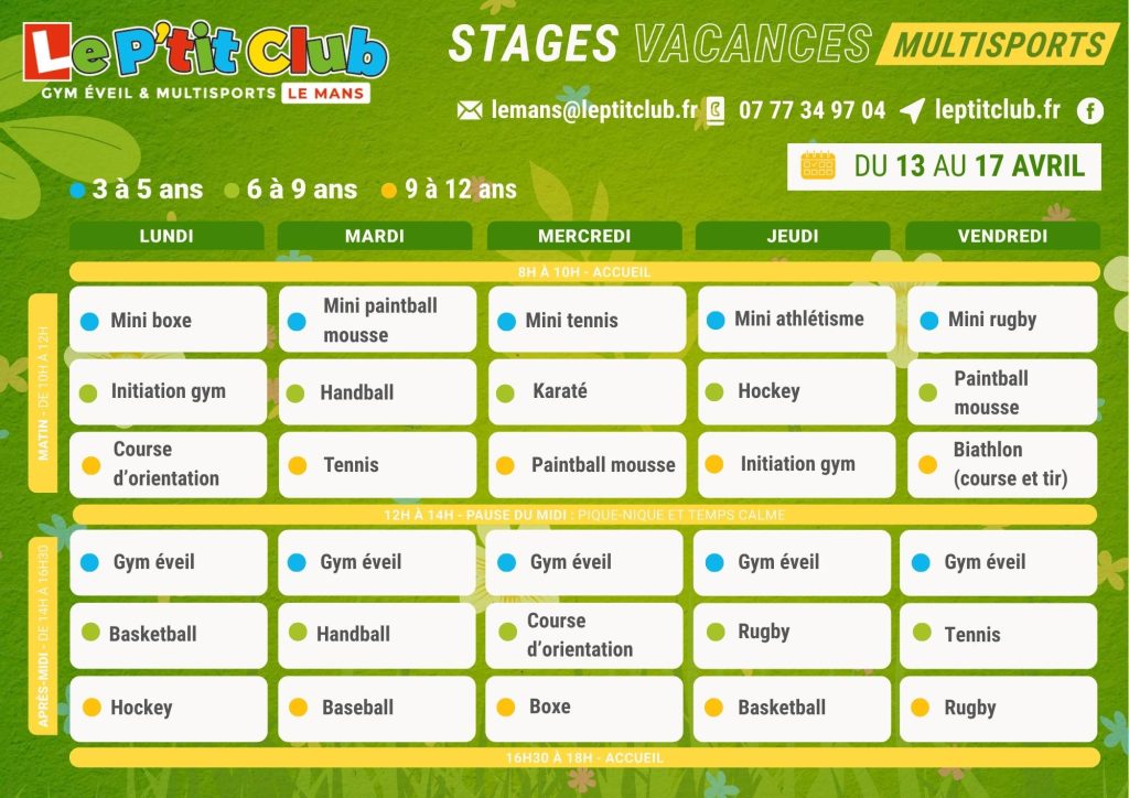 Planning 1 stages vacances de Pâques 2026 Le P'tit Club Le Mans