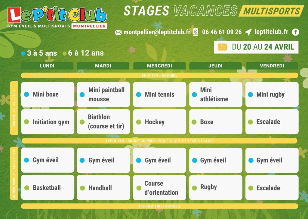 Planning 1 stages vacances de Pâques 2026 Le P'tit Club Montpellier