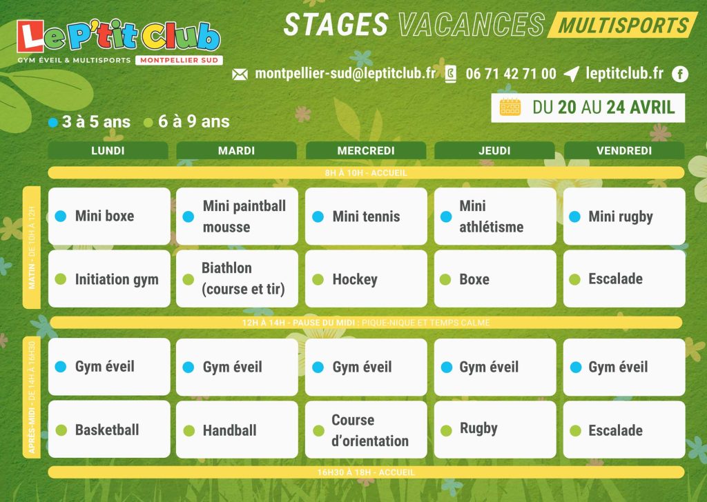 Planning 1 stages vacances de Pâques 2026 Le P'tit Club Montpellier Sud