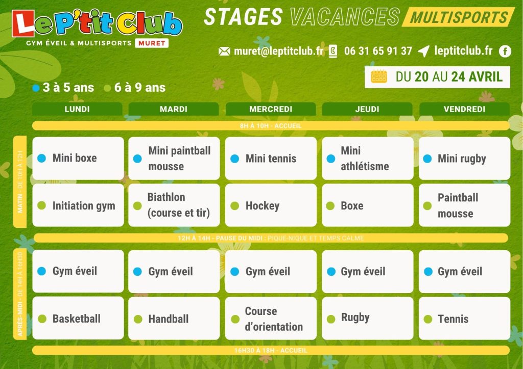 Planning 1 stages vacances de Pâques 2026 Le P'tit Club Muret