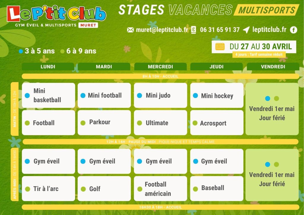 Planning 2 stages vacances de Pâques 2026 Le P'tit Club Muret