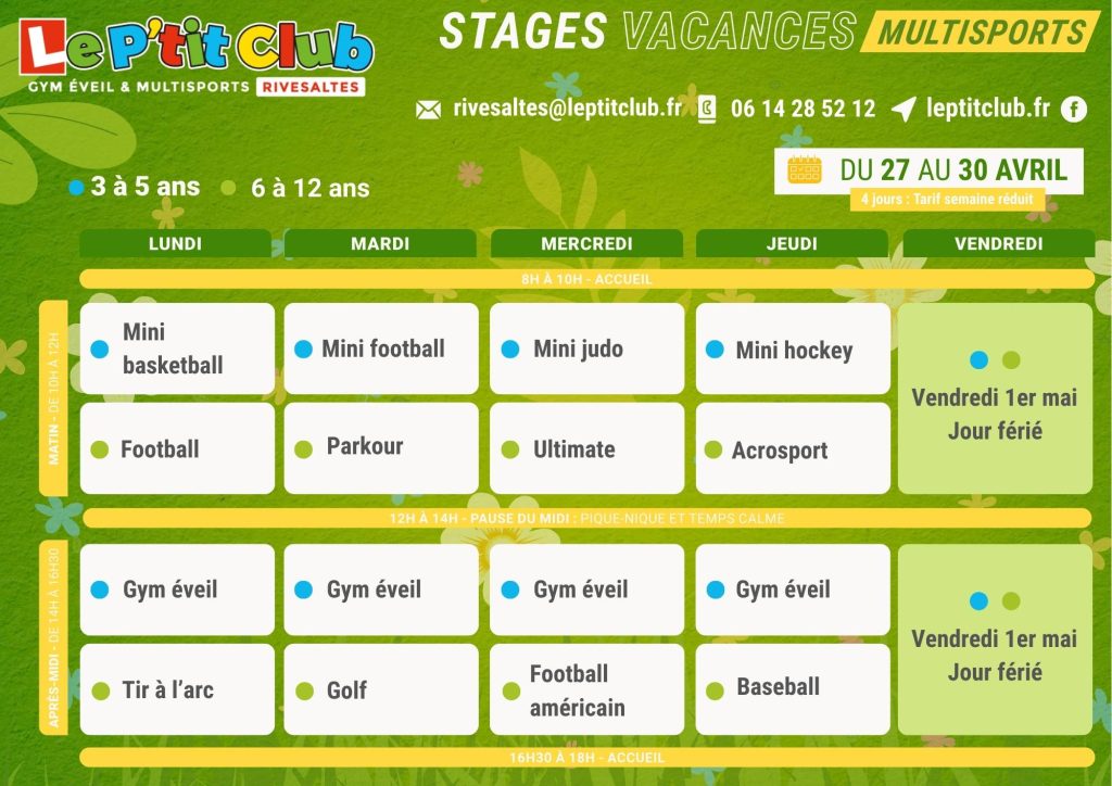 Planning 2 stages vacances de Pâques 2026 Le P'tit Club Rivesaltes