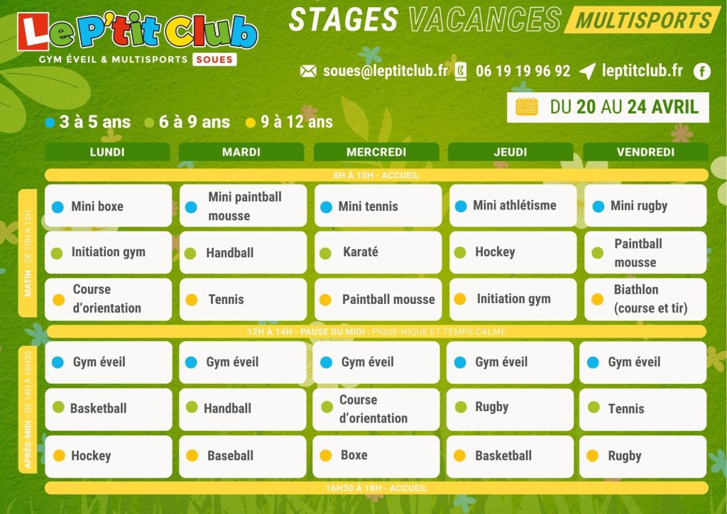 Planning 1 stages vacances de Pâques 2026 Le P'tit Club Soues