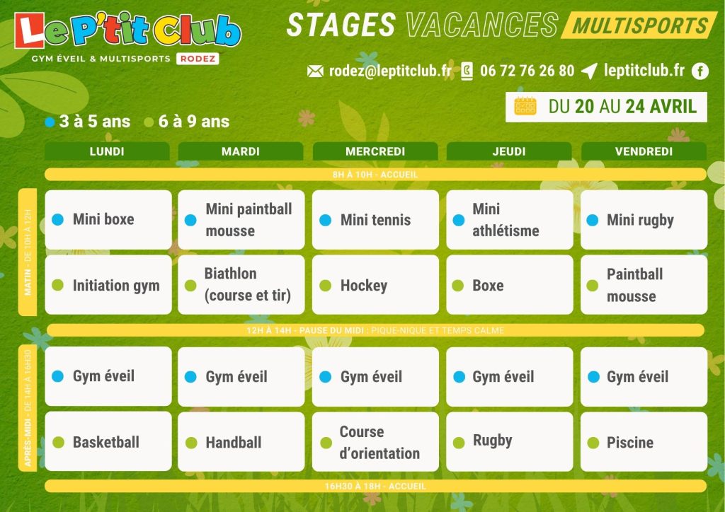 Planning 1 Stages vacances de Pâques 2026 Le P'tit Club Rodez
