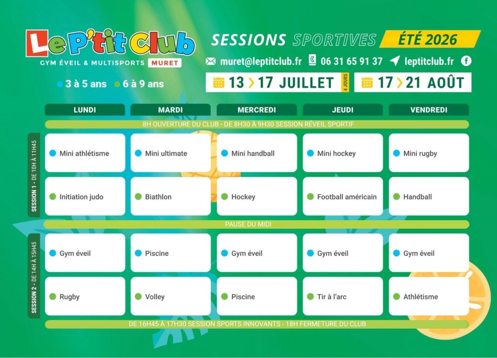 Planning 2 Stages vacances d'été 2026 Le P'tit Club Muret