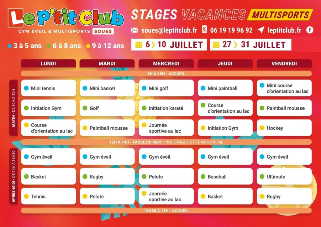 Planning 1 Stages vacances d'été 2026 Le P'tit Club Soues