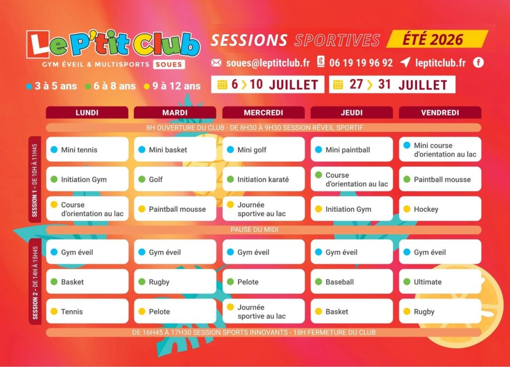 Planning 1 Stages vacances d'été 2026 Le P'tit Club Soues