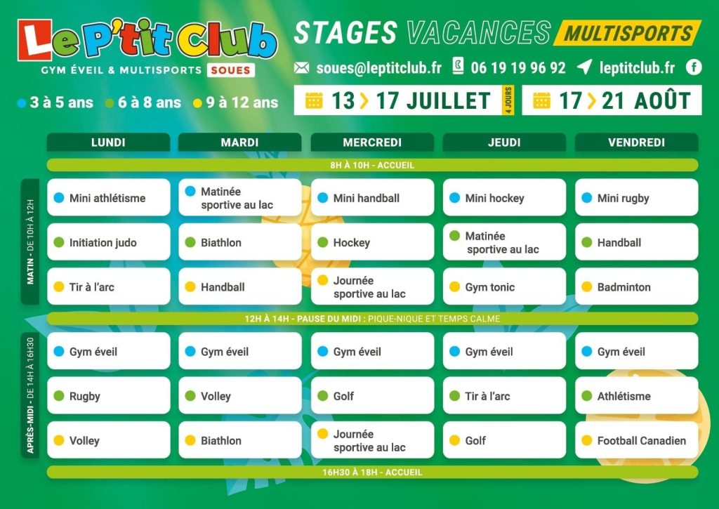 Planning 2 Stages vacances d'été 2026 Le P'tit Club Soues