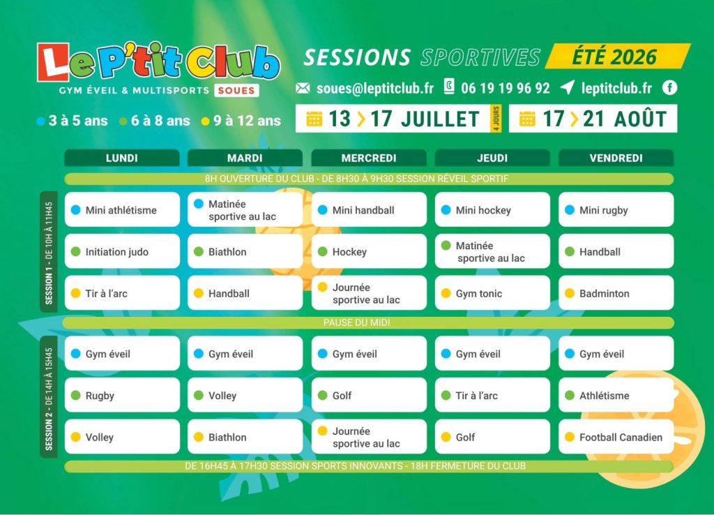 Planning 2 Stages vacances d'été 2026 Le P'tit Club Soues