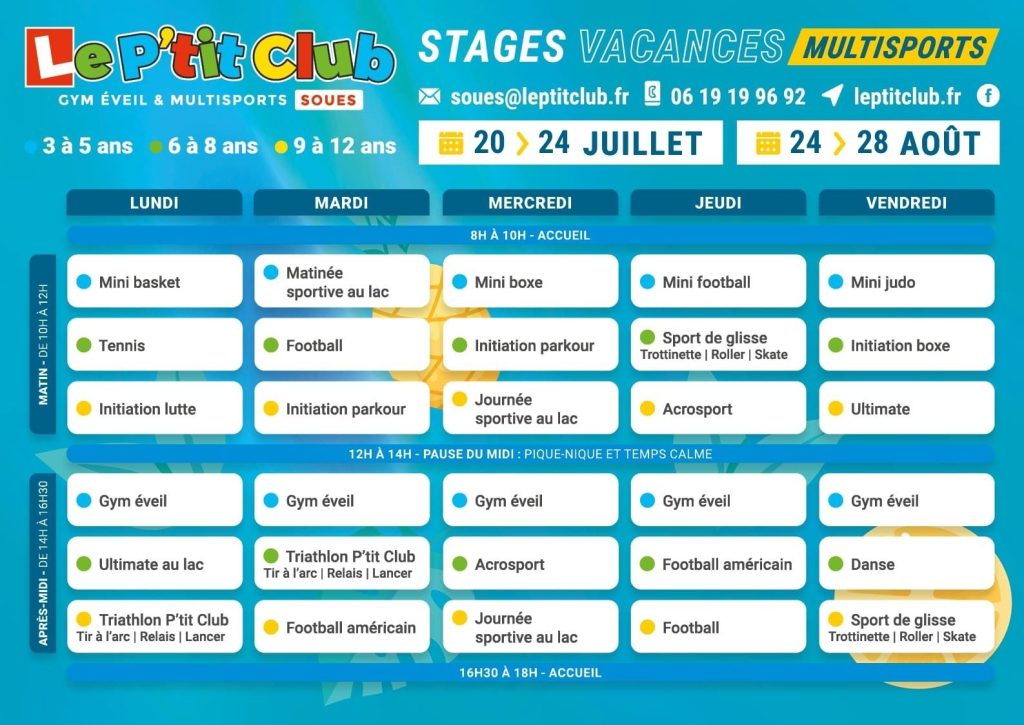 Planning 3 Stages vacances d'été 2026 Le P'tit Club Soues