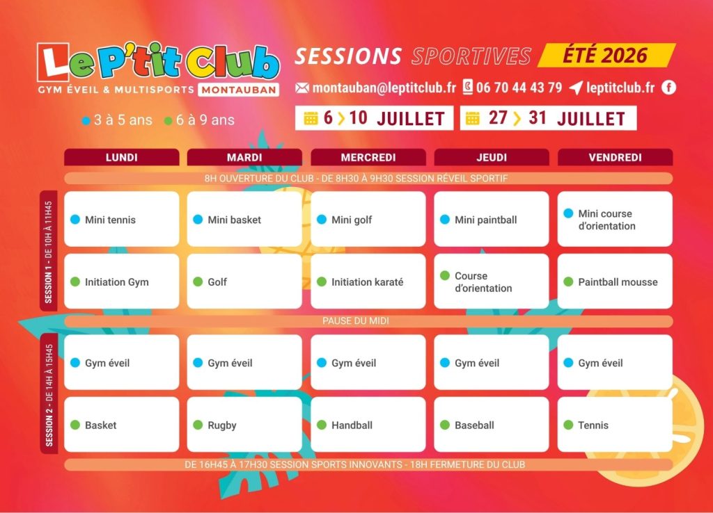 Planning 1 Stages vacances d'été 2026 Le P'tit Club Montauban