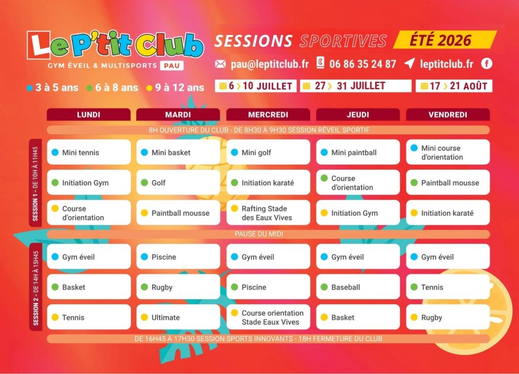 Planning 1 Stages vacances d'été 2026 Le P'tit Club Pau
