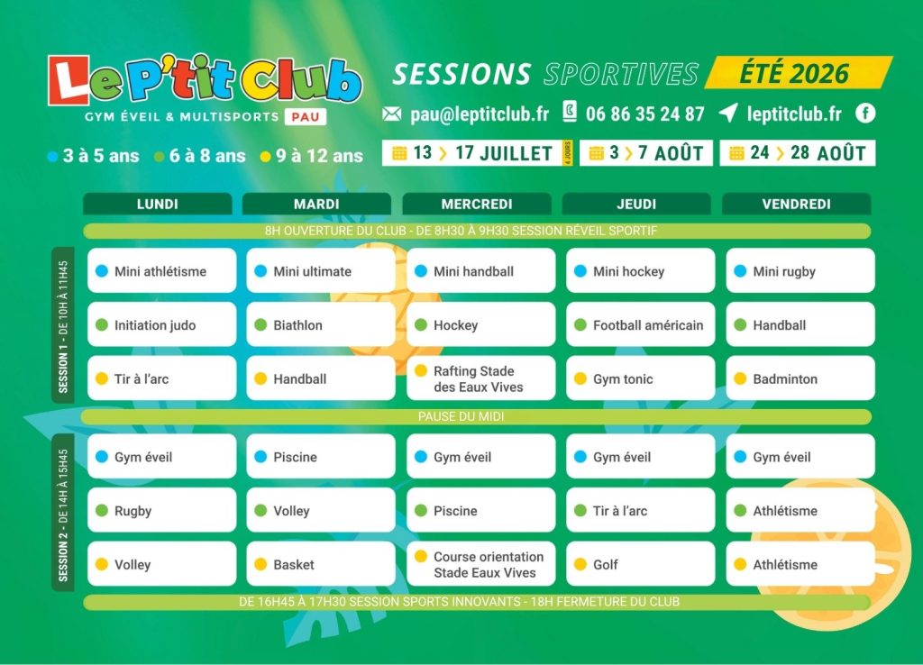 Planning 2 Stages vacances d'été 2026 Le P'tit Club Pau