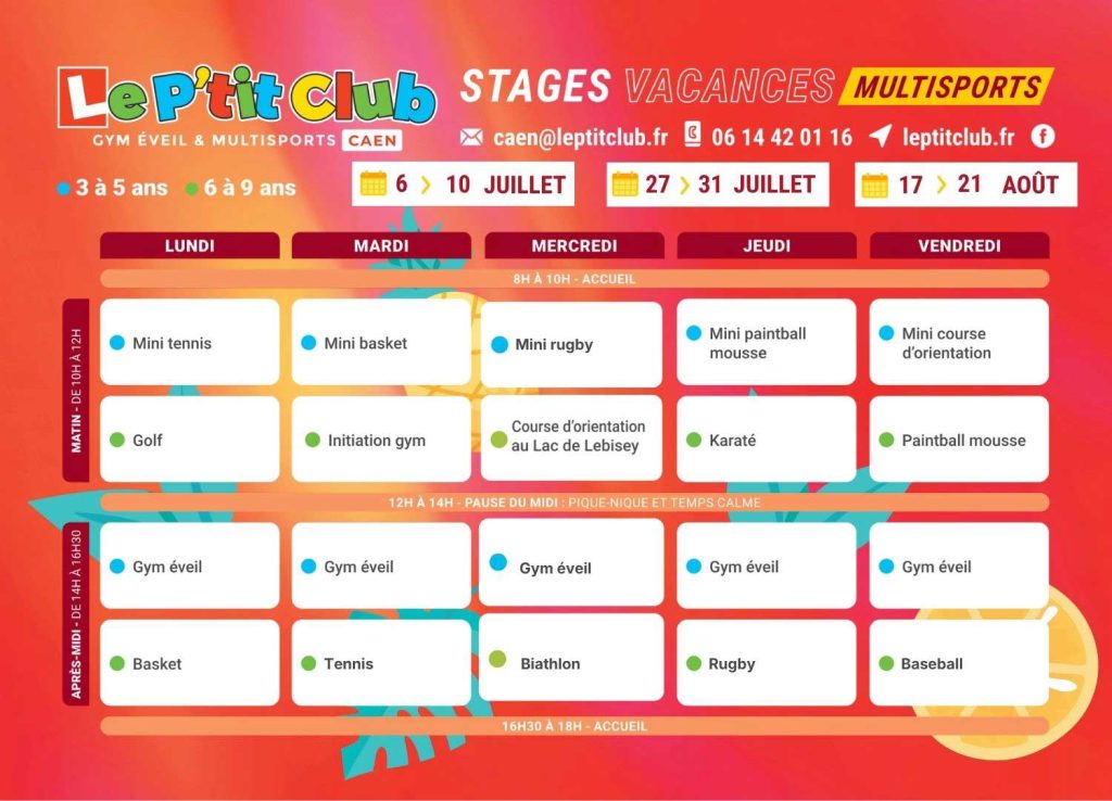 Planning 1 Stages vacances d'été 2026 Le P'tit Club Caen