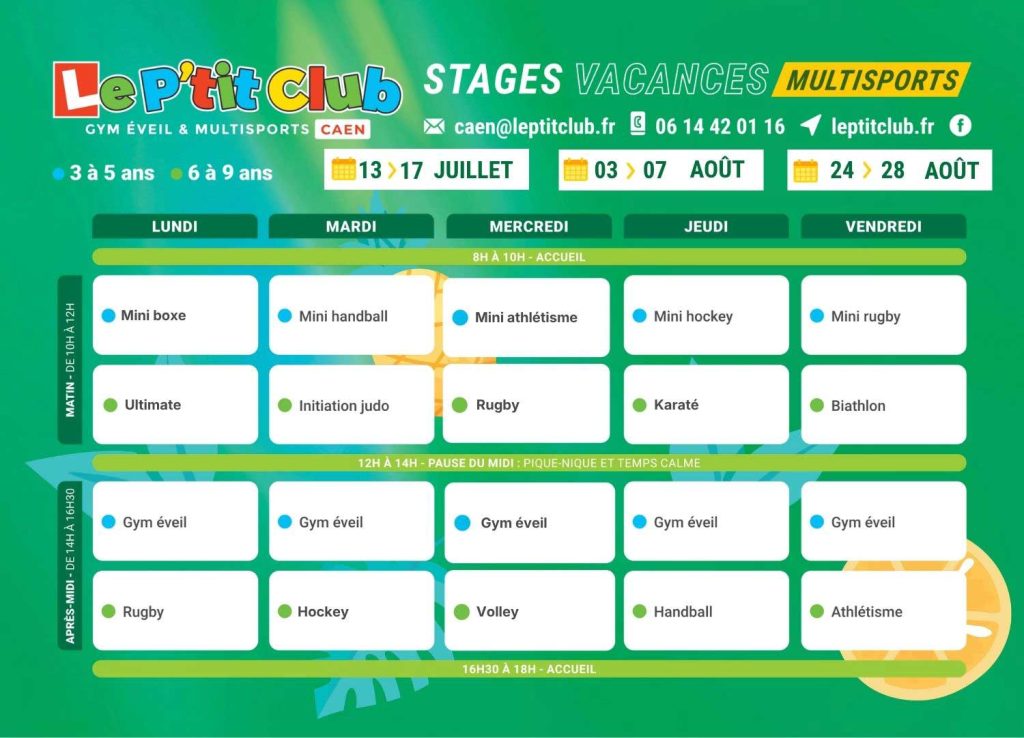 Planning 2 Stages vacances d'été 2026 Le P'tit Club Caen
