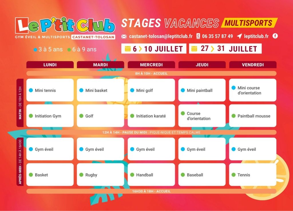 Planning 1 Stages vacances d'été 2026 Le P'tit Club Castanet-Tolosan