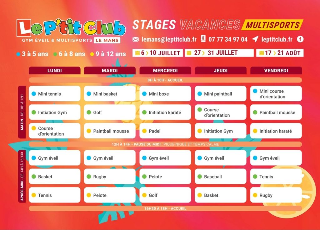 Planning 1 Stages vacances d'été 2026 Le P'tit Club Le Mans