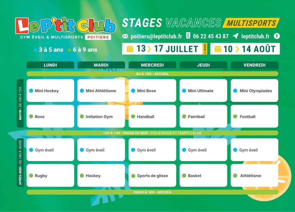 Planning 2 Stages vacances d'été 2026 Le P'tit Club Poitiers